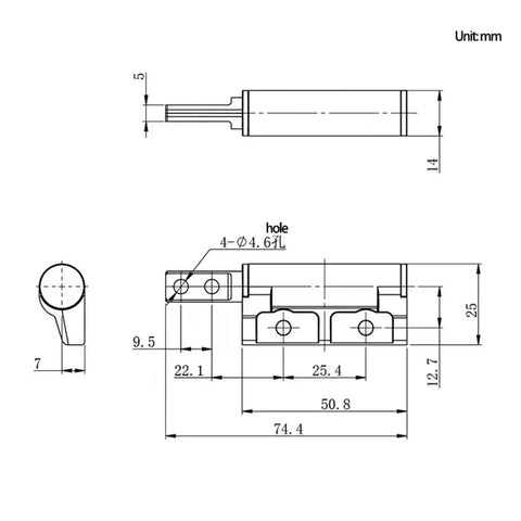 Technical drawing of a Zinc Alloy Damping Hinge With 360 Degree Rotation And Precise Stopping Torque For Right Mount One And A Half Newton Meters Torque