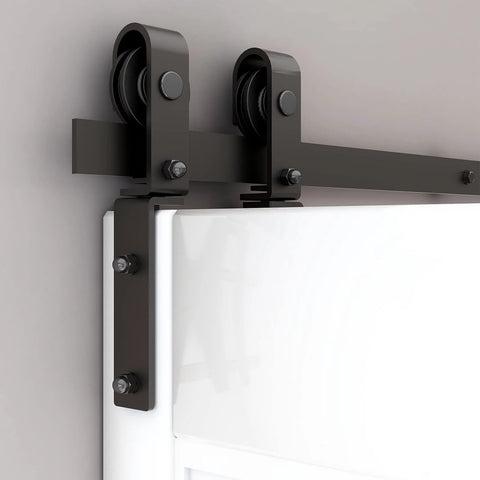 Beefed Up Heavy Duty Bi Folding Barn Door Sliding Track Kit For Four Doors 6 Foot 72 Inch Rails Frosted Black Finish