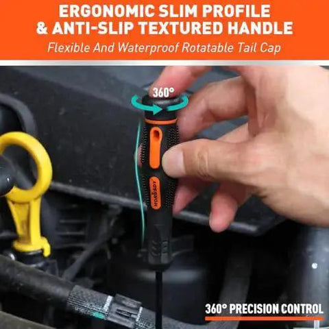 Professional 8 Piece Hook And Pick Set For Automotive Precision Work with ergonomic handle shown in car engine bay. HORUSDY