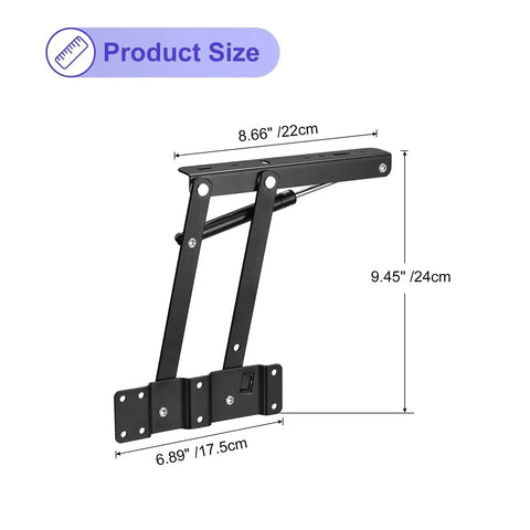 Lift Up Top Coffee Table Mechanism Set Of 2, 9.4 Inch Lift Hardware With 100 Lb Load Capacity, shown with measurements