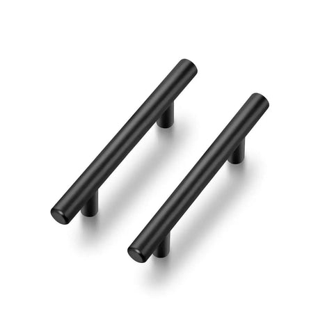 30 Pack 5 Inch Cabinet Pulls Matte Black Stainless Steel Kitchen Drawer Pulls, two handles on a white background