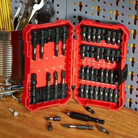 Tough As Nails 42 Piece Impact Screwdriver Bit Set With Phillips Slotted And Torx Bits In Portable Storage Case on workbench