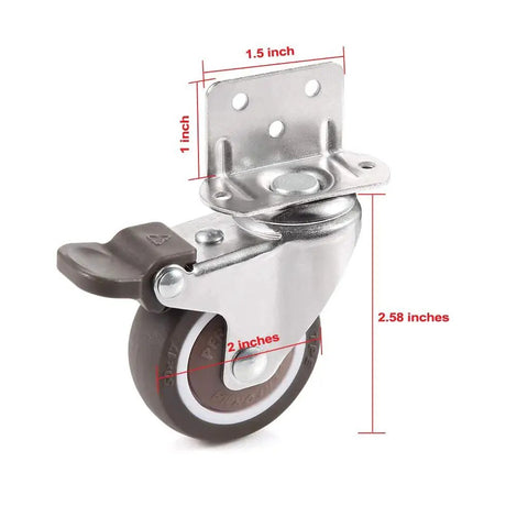 4 Pieces Swivel Plate Casters With Brake, 2 Inch Diameter TPE Casters, L Shaped Mount, quiet mute wheel side view