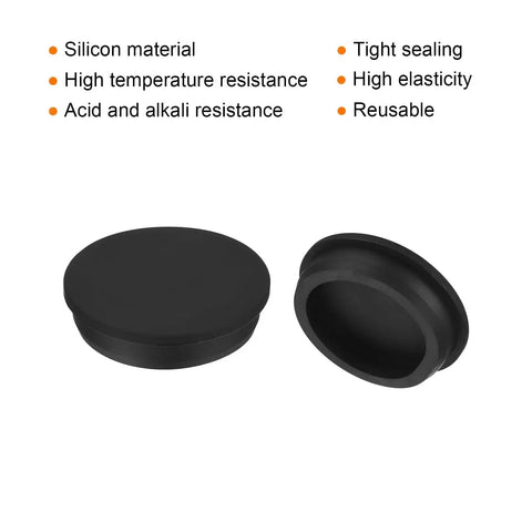 High Temp Silicone T Shaped Stopper Plug For Coating And Plating Waterproof Sealing Hole Plugs For Powder Coating Painting Anodizing Media Blasting Pipe Holes Test Tubes Black Pack Of 2 OD 70mm, shown in black with sealing features listed, two plugs displayed.