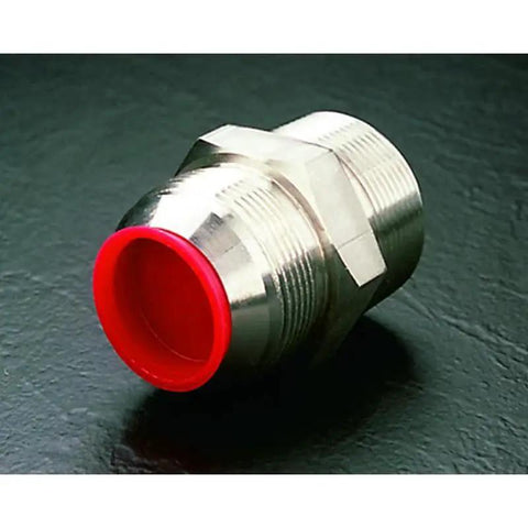 T Series Red LD-PE Tapered Cap And Plug For Dust And Moisture Seals EZ Remove shown installed on a metal fitting, side view.