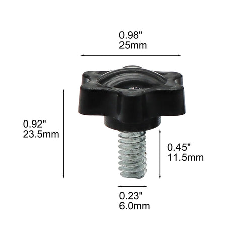 1/4-20 Threaded Knurled Thumb Nuts With Black Grip Knob Screws For Quick Hand Tightening, dimensions shown