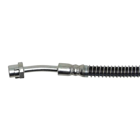Front-right brake hydraulic hose assembly with steel fittings and coiled protective sleeve