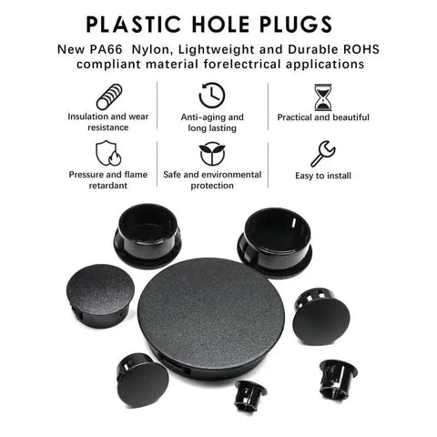 50 Pack Black Plastic Hole Plugs Half Inch 13 Mm Flush Type Snap In Locking Tube Plugs Knockout Seal End Caps Made Of RoHS Compliant Nylon for Furniture Cabinets Fencing Posts and Pipes