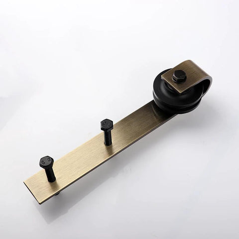 Brushed Gold Barn Door Hardware Kit For Interior Doors Heavy-Duty Carbon Steel Sliding Roller Set With Classic J Rail 200 Pounds Capacity