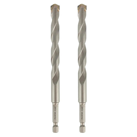 Masonry Drill Bits Set 0.4375 Inch Diameter By 6 Inch Length Hex Shank 2 Pack For Concrete Cement Brick Stone Block And Stucco Walls