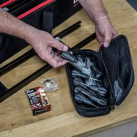 Butt Hinge Template Kit With Fully Adjustable Router Jig DIY Friendly And Handles All Hinge Sizes And Positions From 2 Feet 6 Inches To 9 Feet Quick Accurate Square Or Radius Hinge Routing For Wood Doors And Frames in carry bag