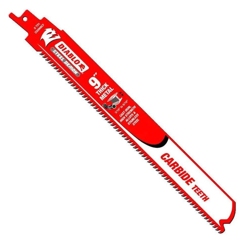 9 Inch Reciprocating Saw Blades With Carbide Teeth For Thick Metal 8 TPI 10 Pack Pro Grade Heavy Duty Steel Demon Blades in red