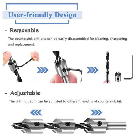 7 Piece HSS Countersink Drill Bit Set For Woodworking And Diy Pros, adjustable and removable design with hex wrench