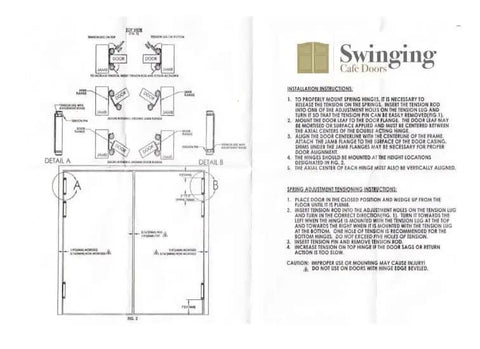 Installation instructions for Heavy Duty 6 Inch Double Action Swinging Door Hinges For Saloon And Cafe Bar Doorways.