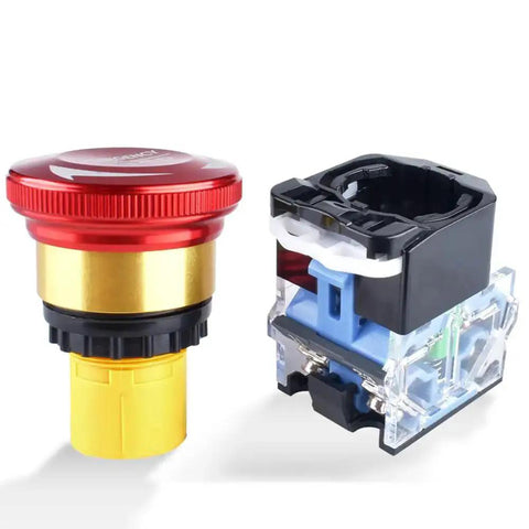 22mm Emergency Stop Button Switch 10A 1NO 1NC Latching Push Button Shut Off 440V Aluminum Alloy E Stop Safety Switch components