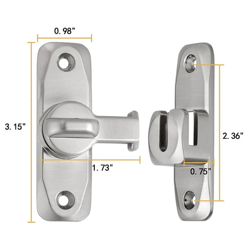 Two Pack Silvery 90 And 180 Degree Barn Door Lock Zinc Alloy Right Angle Door Latch Flip Gate Hardware close-up view