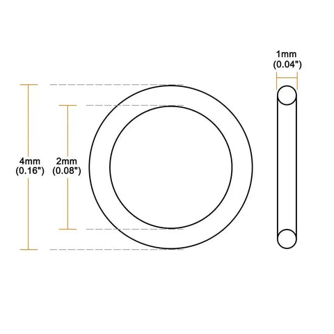 Silicone O Ring 4mm Outer Diameter 2mm Inner Diameter 1mm Cross Section Red VMQ Seal Gasket Pack Of 30 diagram