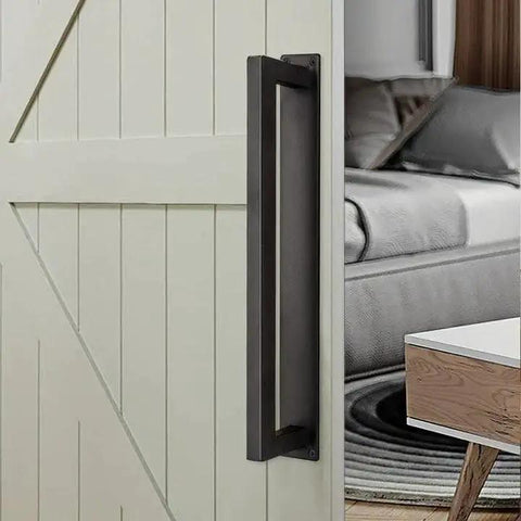 Rustic 12 Inch Barn Door Handle, Heavy Duty Matte Black Square Door Pull With Long Flush Base for barn doors