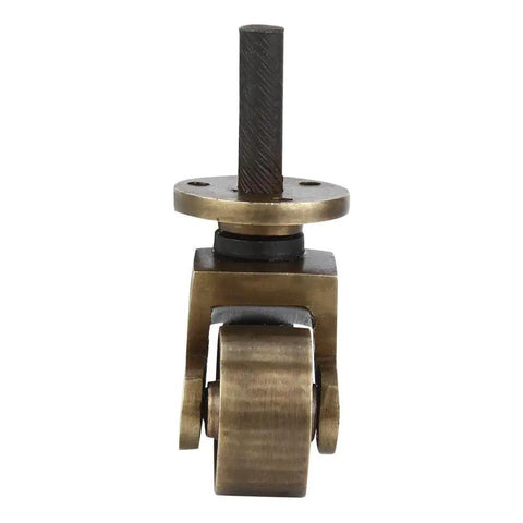 Front view of Heavy Duty Brass Stem Casters Set Of 4 with Antique Brass Finish for Furniture Chairs and Tables, 1 Inch Wheel Diameter.