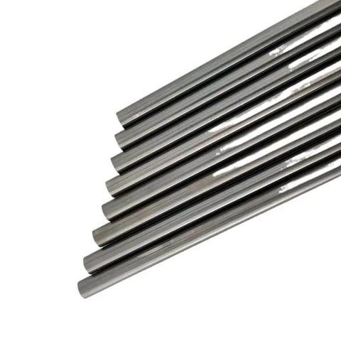 One-Tenth Millimeter Diameter Solid Molybdenum Rod, Hundred Millimeters Long, Ninety Nine Point Nine Percent High Purity Molybdenum For Industrial And Lab Use, Heavy Duty Corrosion And Extreme Heat Resistant, Hex Bolt Design For Secure Fastening; showing several rods in a row.