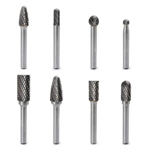 Versatile 8-Piece Carbide Burr Set For Die Grinder With One Quarter Inch Shank Double Cut Bits For Woodworking Carving Engraving
