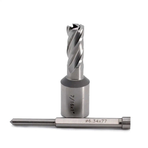 Annular Cutter For Magnetic Drill Press 7/16 Inch Diameter, 1 Inch Cutting Depth, Weldon Shank 3/4 Inch With Two Flats, Pilot Pin