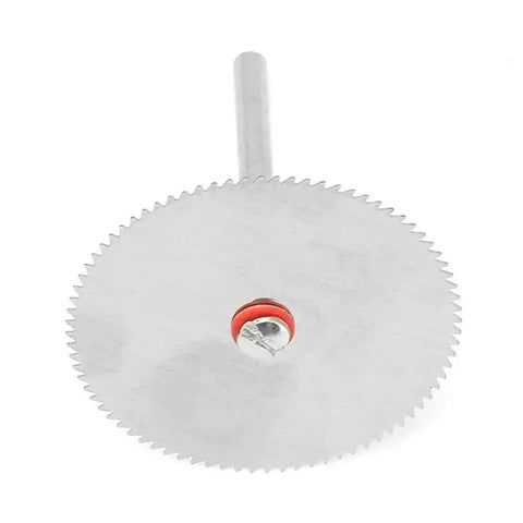 Close-up of a single stainless steel drill attachment disc for rotary tools, part of 10Pcs Stainless Steel Drill Attachment Discs For Rotary Tools Metal Cutting Saw Blades Set For Drills 32mm Cutting Discs For Fast Precise Wood And Metal Cutting DIY Friendly Handy Durable Stainless Steel Construction.