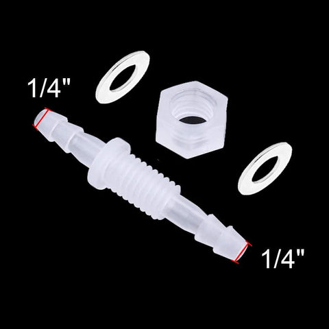 1/4 in. thru-bulk plastic hose barb fitting union adapter with metal washers, white, pack of 6