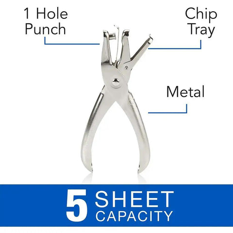 Metal Single Hole Punch for Home Office Punches up to Five Sheets at a Time One Quarter Inch Holes Handheld Chrome Puncher Durable