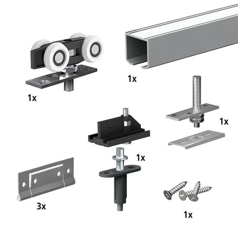 Two Panel White Bifold Door Hardware Kit With 59 Inch Ceiling Track Cut To Fit Design Supports Up To 90 Lbs Per Panel
