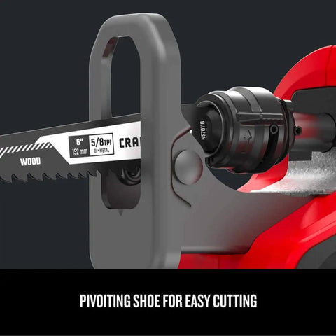 Close-up of V20 Cordless Reciprocating Saw Bare Tool With 1-Inch Stroke, 0-3,000 RPM Variable Speed Trigger, Tool-Free Blade Release