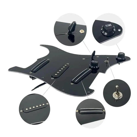 SSS Electric Guitar Loaded Pickguard Prewired Replacement 11 Hole Dark Black PVC 3 Ply Scratch Resistant Panel