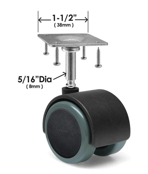 2 Inch Floor Protector Rubber Caster Wheels Set Of 4 With 5 Sixteenth Inch Stem Or Top Plate Mounting for Hard Floors