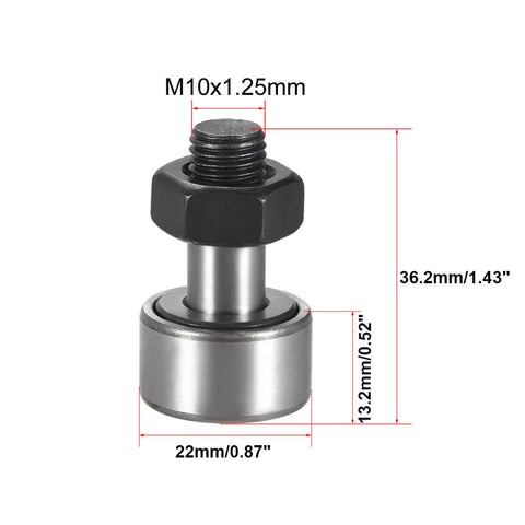 CF10 KR22 Needle Roller Bearing Cam Follower Track Runner with 22mm roller diameter and M10x1.25mm thread, side view