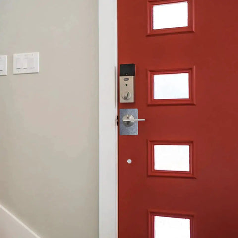 4 Pieces Door Reinforcement Plate Set For Door Handle Fixing Cover Filler Backplate Heavy Duty Stainless Steel on red door