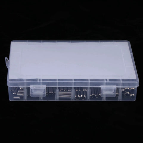 280 Piece Stainless Steel Roll Pin Kit With Slotted Metric Spring Pins M1.5 Through M8 in clear plastic storage box
