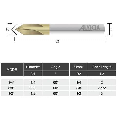 Carbide Chamfer End Mill 60 Degree One Quarter Inch Shank V Groove CNC Carving Bits Four Flutes ZrN Coated Milling Cutter