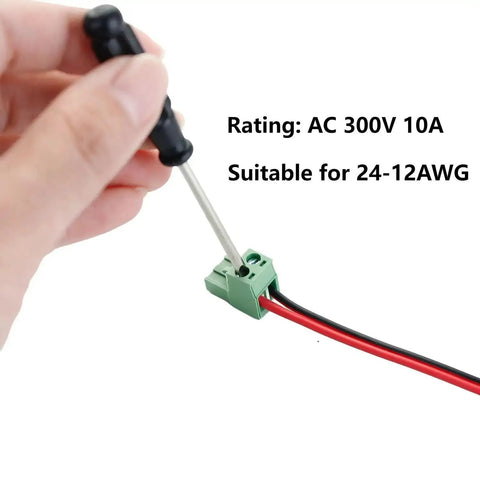 Hand using screwdriver on 40 Piece 5.08mm Pitch PCB Terminal Block Set With 2 Pin 3 Pin 4 Pin And 5 Pin Plug In Screw Terminals 0.2 Inch Pitch Vertical Female Socket Kit For Electronics Projects And Panel Mounting No Fuss, AC 300V 10A, suitable for 24-12AWG