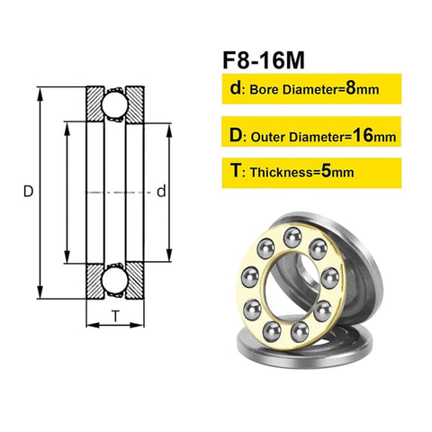 F8-16M thrust ball bearings, chrome steel, 8mm bore x 16mm outer x 5mm thick, single direction, 4 pcs, Amazon