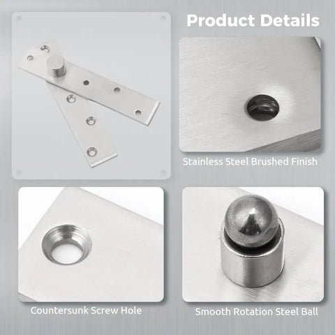 Slick Hidden Bookcase Pivot Door Hinges Set Stainless Steel Heavy Duty 360 Degree Shaft System With Screws For Wood Doors
