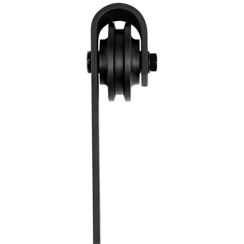 Close-up view of Amazon Basics Sliding Barn Door Hardware Kit 6.6 Foot J Shape Matte Black Carbon Steel roller component.