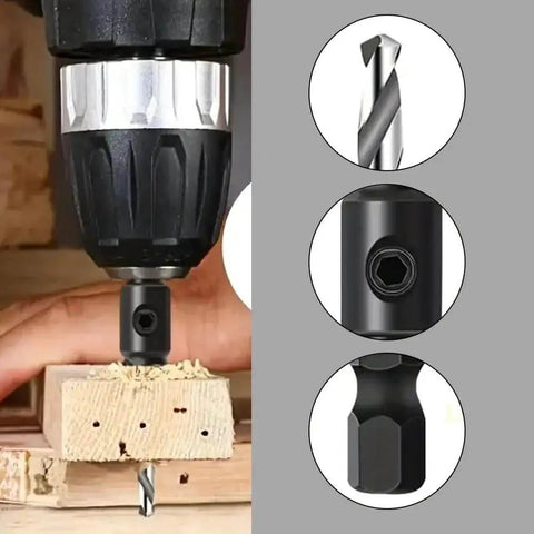 DIY Woodworking 4 Piece Countersink Drill Bit Set With 1/4 Inch Hex Shank And L-Wrench showing installation in wood