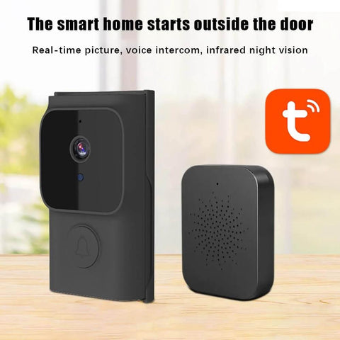 WiFi Smart Video Doorbell With 720P HD Camera And Built In Chime, wireless doorbell cam with PIR motion alerts on a table