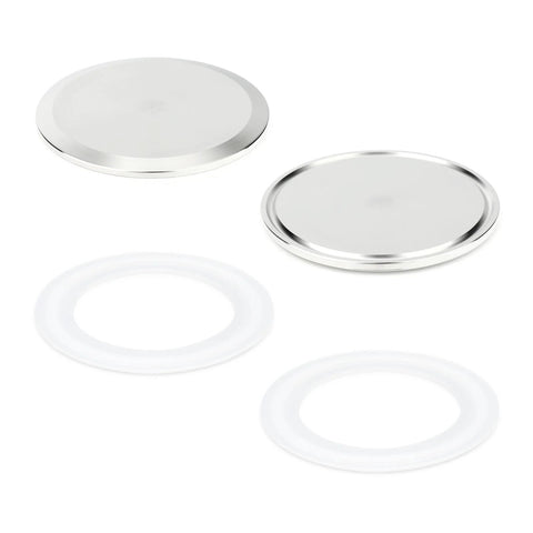 Five-piece set of 3-inch stainless steel sanitary end caps with silicone gaskets for tri-clamp ferrule fittings