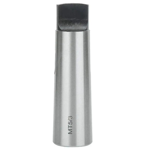 Morse taper drill sleeve adapter MT5 to MT3, HSS, silver metal, front view
