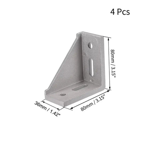 Corner Bracket Gusset 80mm x 80mm For 4040 Aluminum Extrusion Profile 4 Pack Silver Reinforcement Mounts side view with dimensions