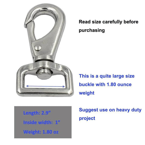Heavy Duty Trigger Swivel Eye Bolt Snaps Set Of 5 2.9 Inch Large Size Metal Clips For Horse Blankets, zinc alloy close-up view, 1-inch width