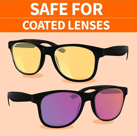 Microfiber Lens Wipes Pre-Moistened White 40 Count For Glasses And Screens, suitable for coated lenses, illustration of sunglasses.