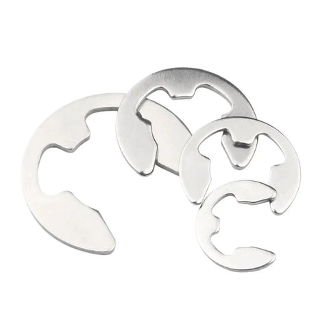E Clip Retaining Ring Kit 100 Pcs 304 Stainless Steel External E Clips Assortment Set M1.2 To M15 Metric Circlips E Rings Front View