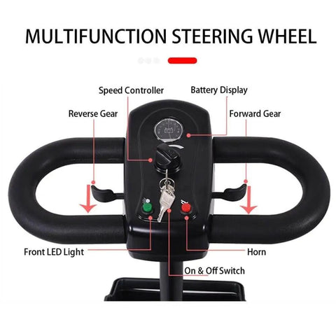 Four Wheel Electric Mobility Scooter for Adults and Seniors, 250W Motor, multifunction steering wheel with control features